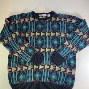 Vintage Northern Isles Blue Sweater Hand Embroidered Chunky XL